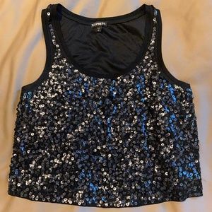 Express Sequin Crop Top - Black - XS